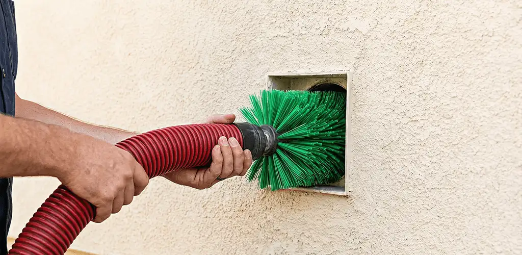 Air duct cleaning brush removing debris from a vent opening in Detroit, MI