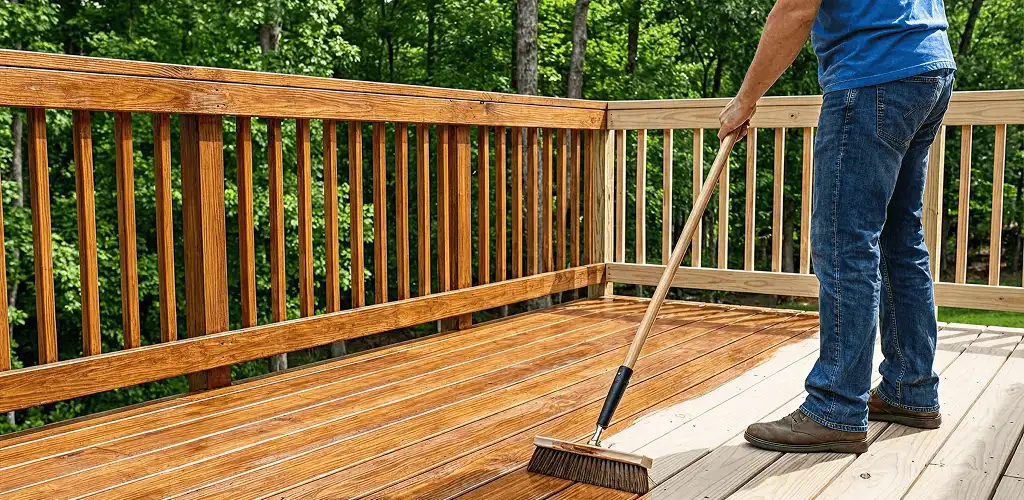 Deck staining and sealing application on a wood deck in Detroit, MI