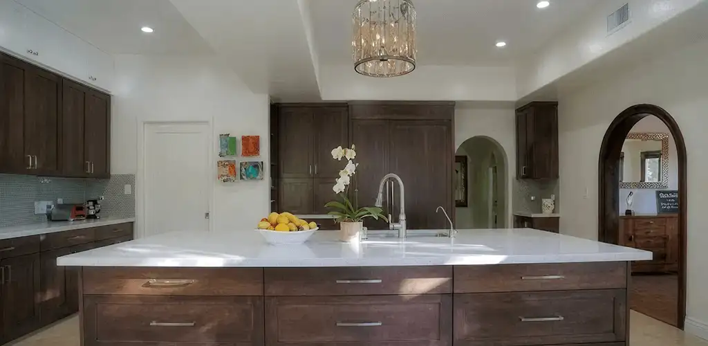 Cabinet refacing project with updated kitchen cabinets and island in Detroit, MI