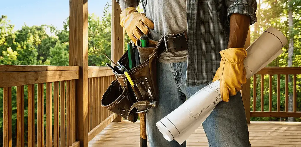 Professional handyman with tool belt ready for home repairs in Detroit, MI