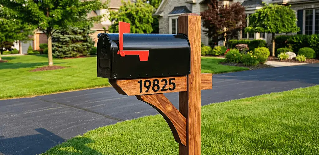 New mailbox installation with post and address number for a home in Detroit, MI